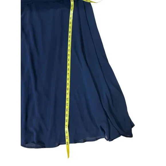 Lulus Metropolitan Navy Blue Ruffled Maxi Dress Large V Neck Sleeveless - Picture 12 of 16